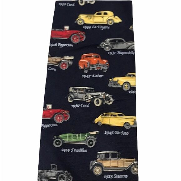 Alynn Antique Cars Tie Navy Blue - Picture 3 of 6